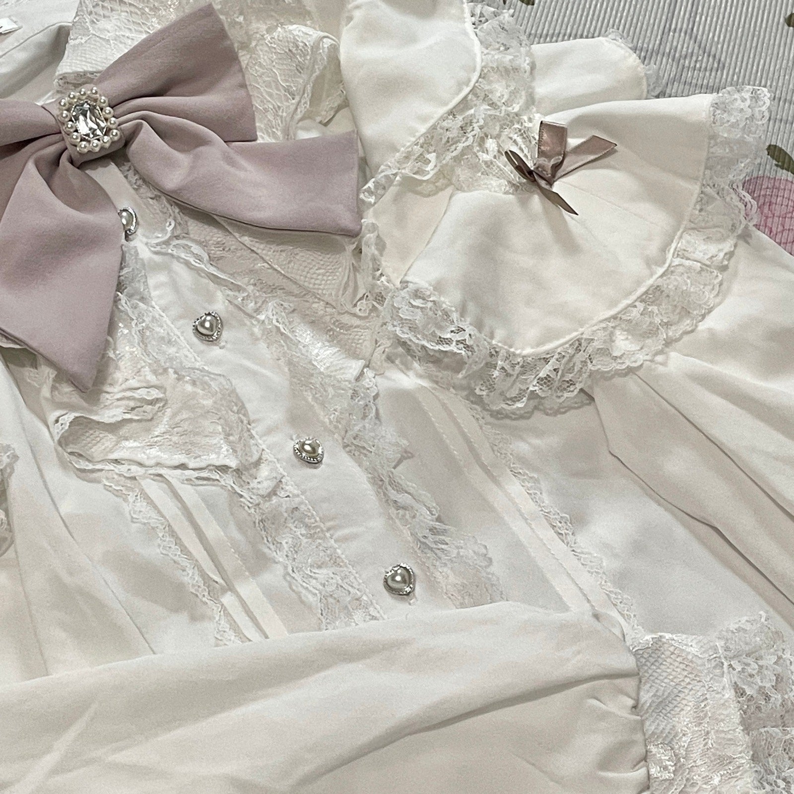 Noemie cold-shoulder frill blouse with bow – white lace girly top3