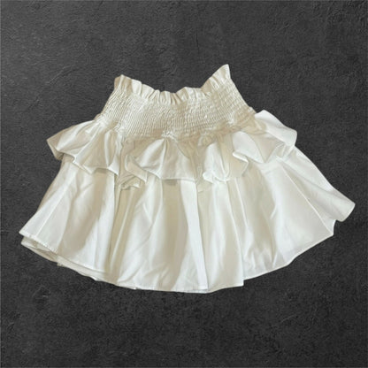 GRL white ruffle mini skirt, elastic waist, built-in shorts, kawaii jfashion0