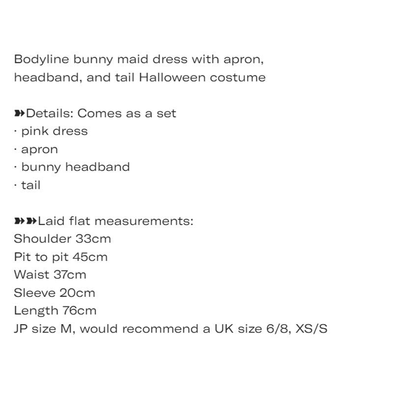 Bodyline bunny maid dress with apron, headband, and tail Halloween costume5
