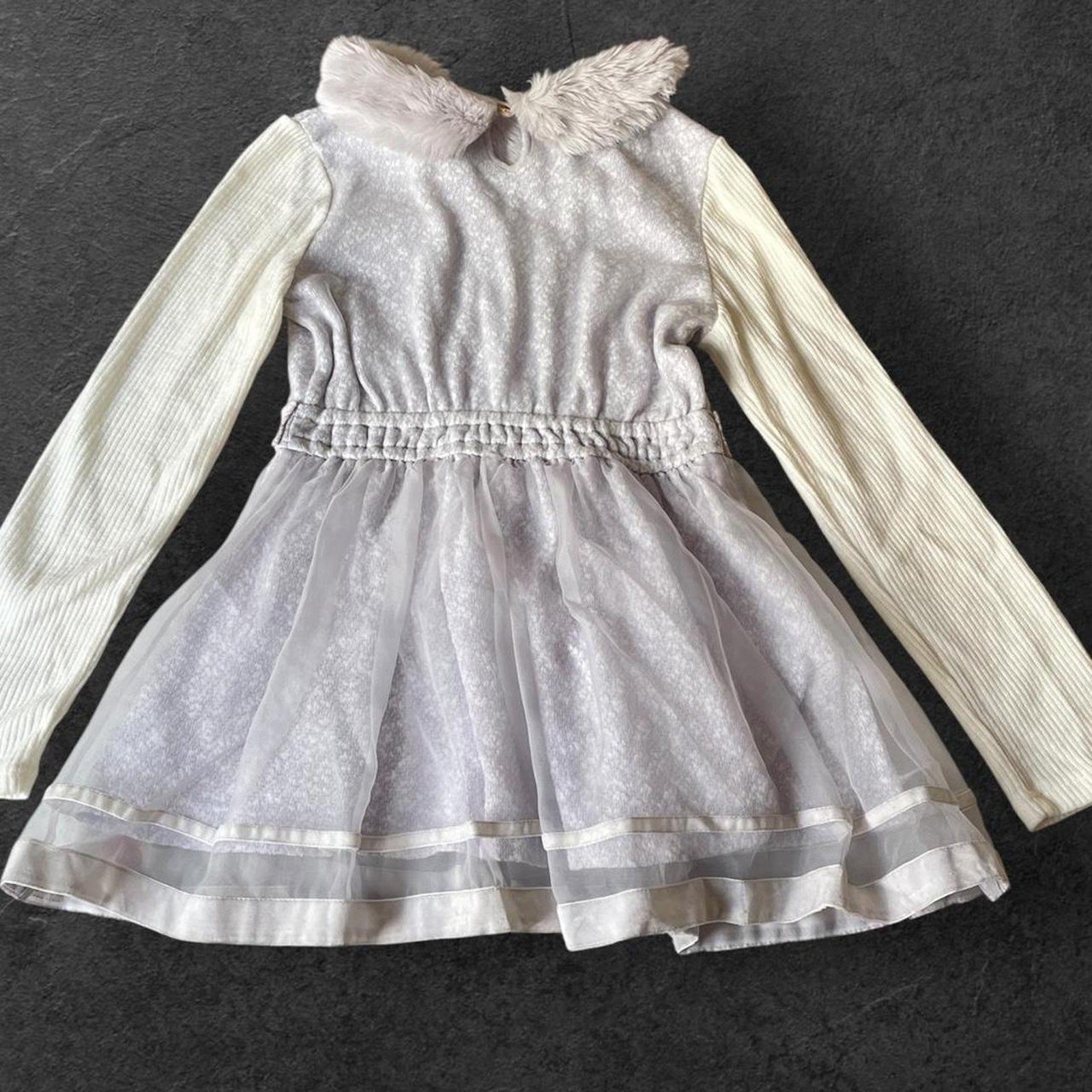 Liz Lisa mini velour dress with lace mesh overlay and faux fur collar1