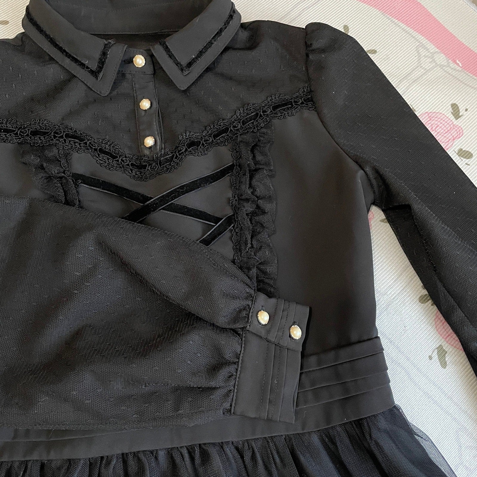 Axes Femme black embroidered dress – elegant gothic, gold rose embroidery3