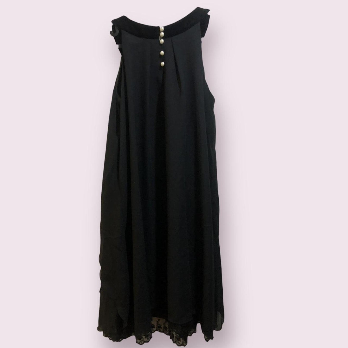 Axes femme black chiffon dress with pearl neckline and rosette detai6