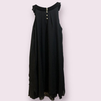 Axes femme black chiffon dress with pearl neckline and rosette detai6