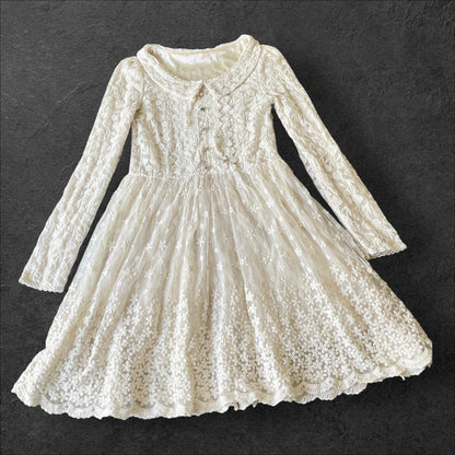 Liz Lisa ivory embroidered lace dress with scalloped hem0