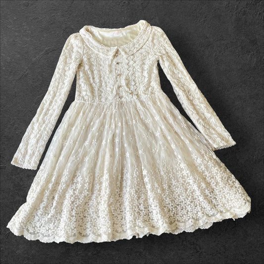 Liz Lisa ivory embroidered lace dress with scalloped hem0