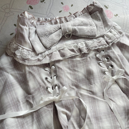 Noemie pink lace up skirt with builtin shorts, girly jfashion5