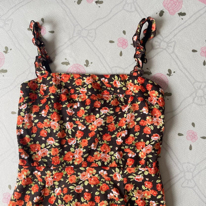 Japanese vintage Olive des Olive floral dress with shirred back3