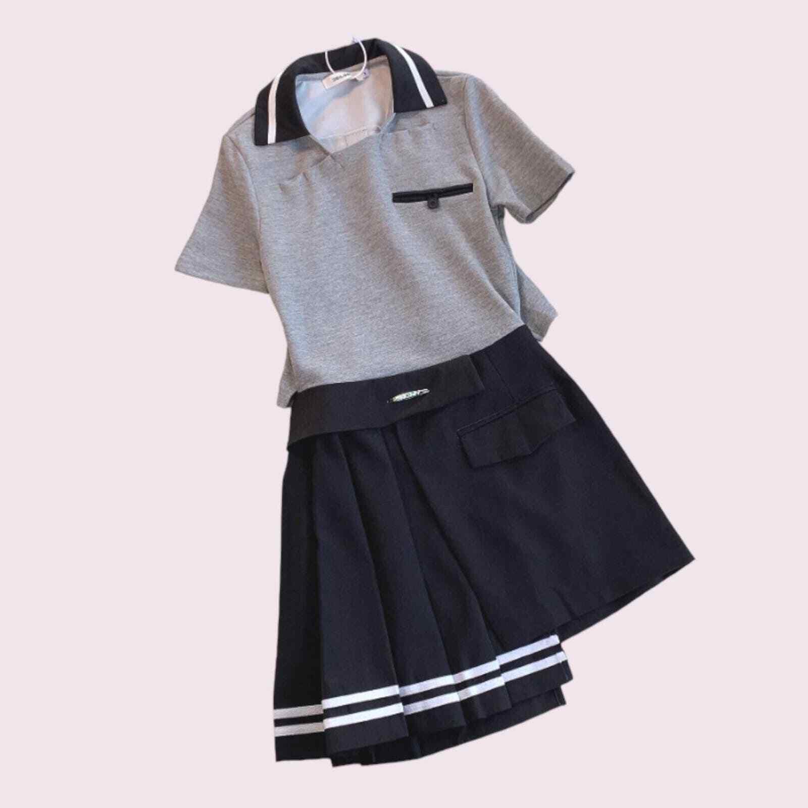 Academia girls style irregular pleated dress0
