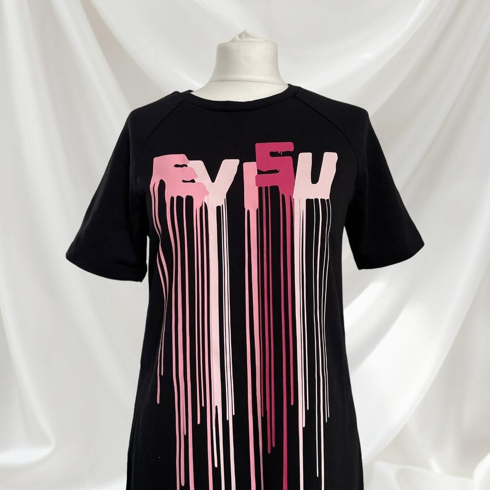 EVISU black graphic drip T-shirt dress rare piece4