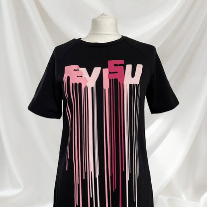 EVISU black graphic drip T-shirt dress rare piece4