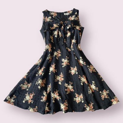 Floral black sleeveless dress – Japan vintage0