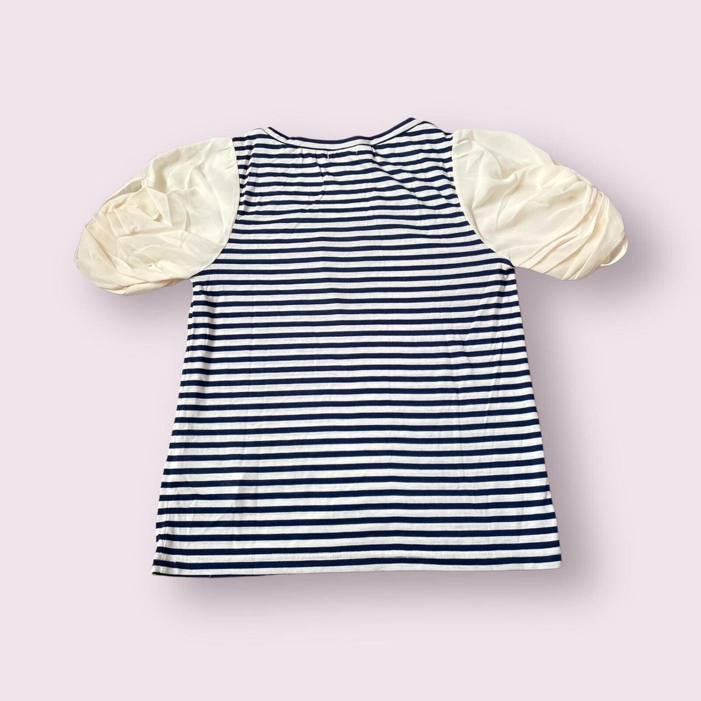 Axes femme navy blue and white striped puff sleeve top1