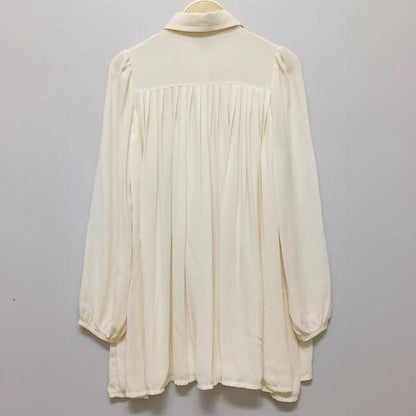 Japanese vintage long-length pleated ivory blouse2