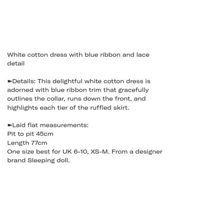 White cotton dress with blue ribbon and lace detail4