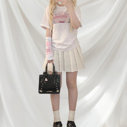 Japanese graphic tee with artistic single sleeve Anime Tee Kawaii Jfashion3