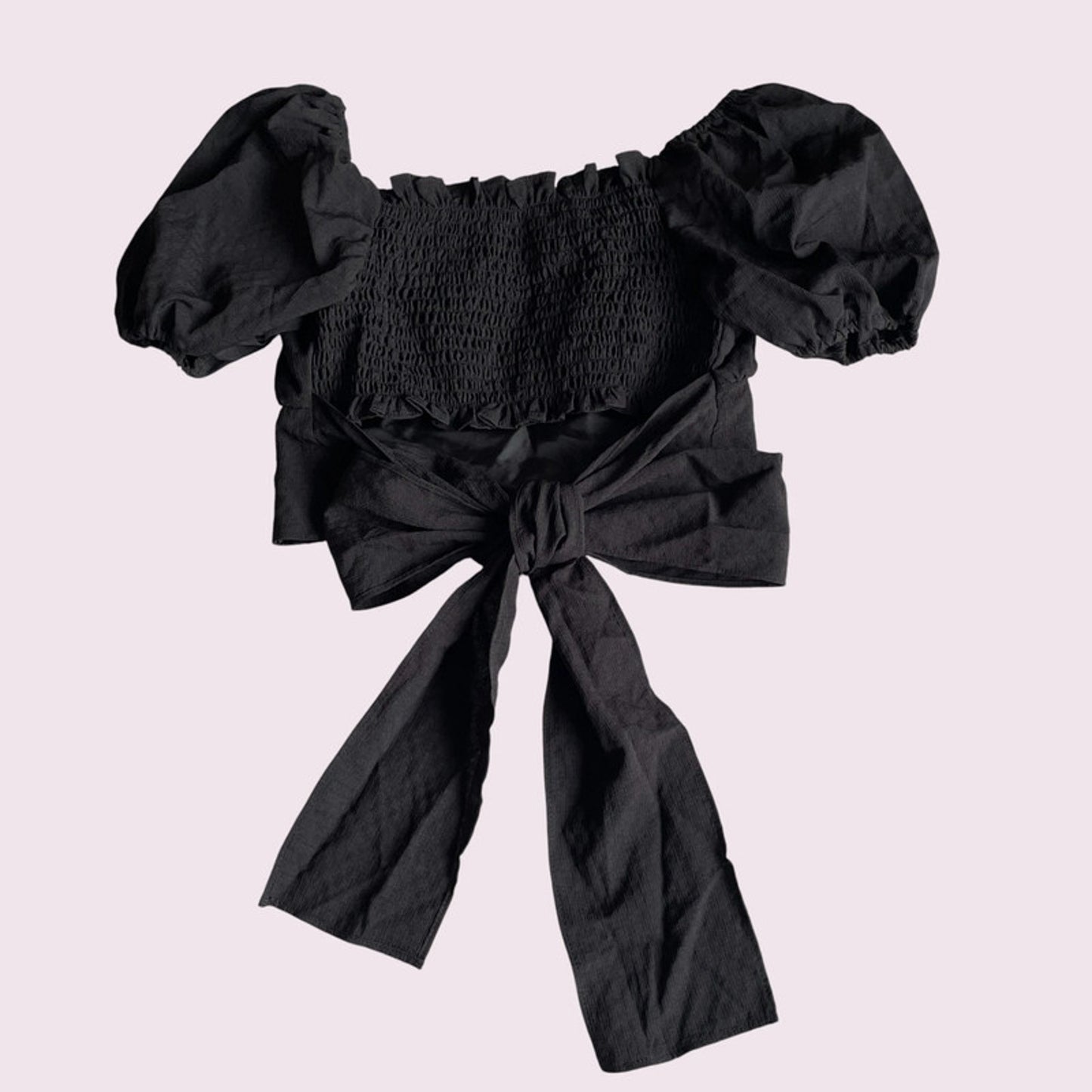 GRL Black Puff Sleeve Crop Top – Romantic / Jirai Kei / Soft Gothic Style0