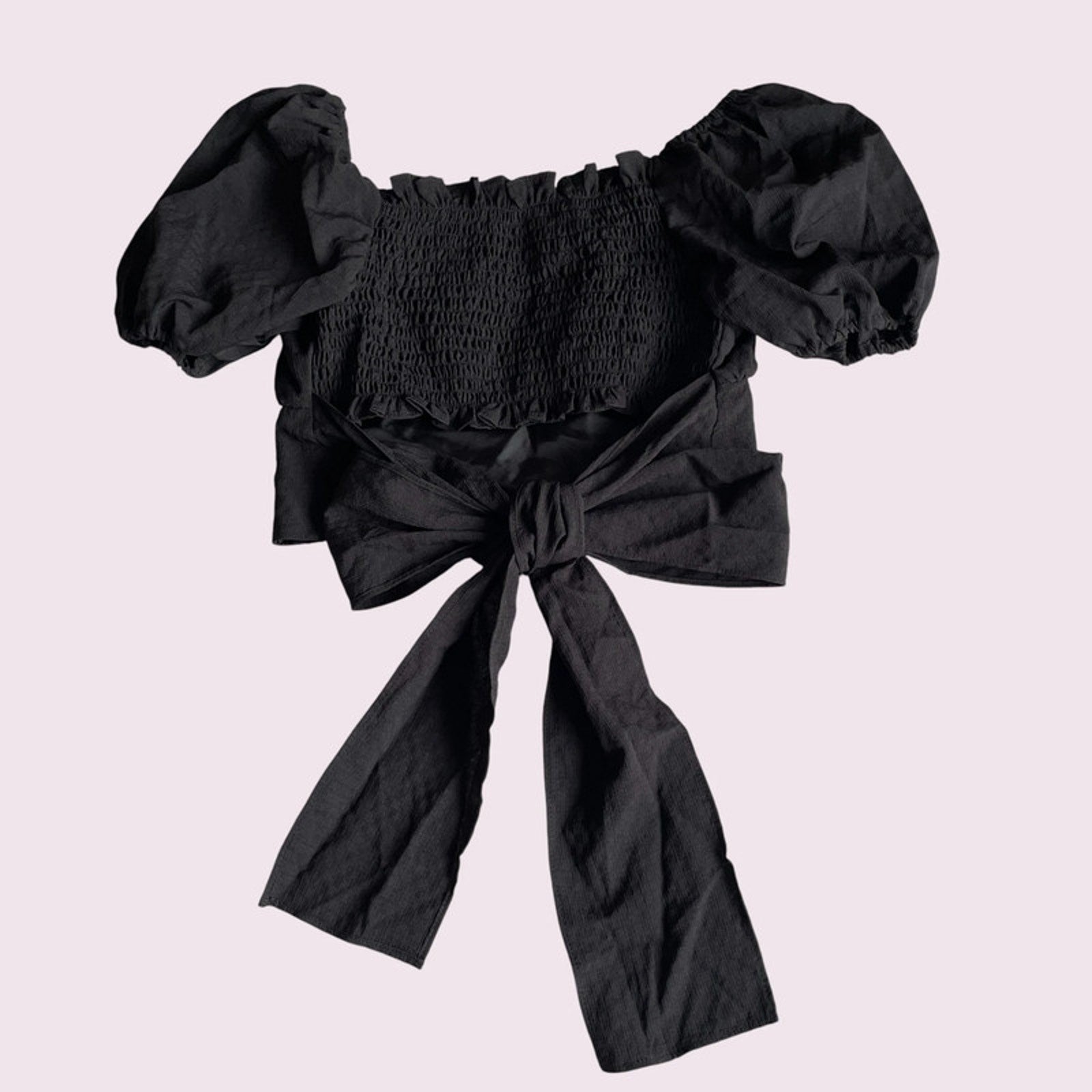 GRL Black Puff Sleeve Crop Top – Romantic / Jirai Kei / Soft Gothic Style0