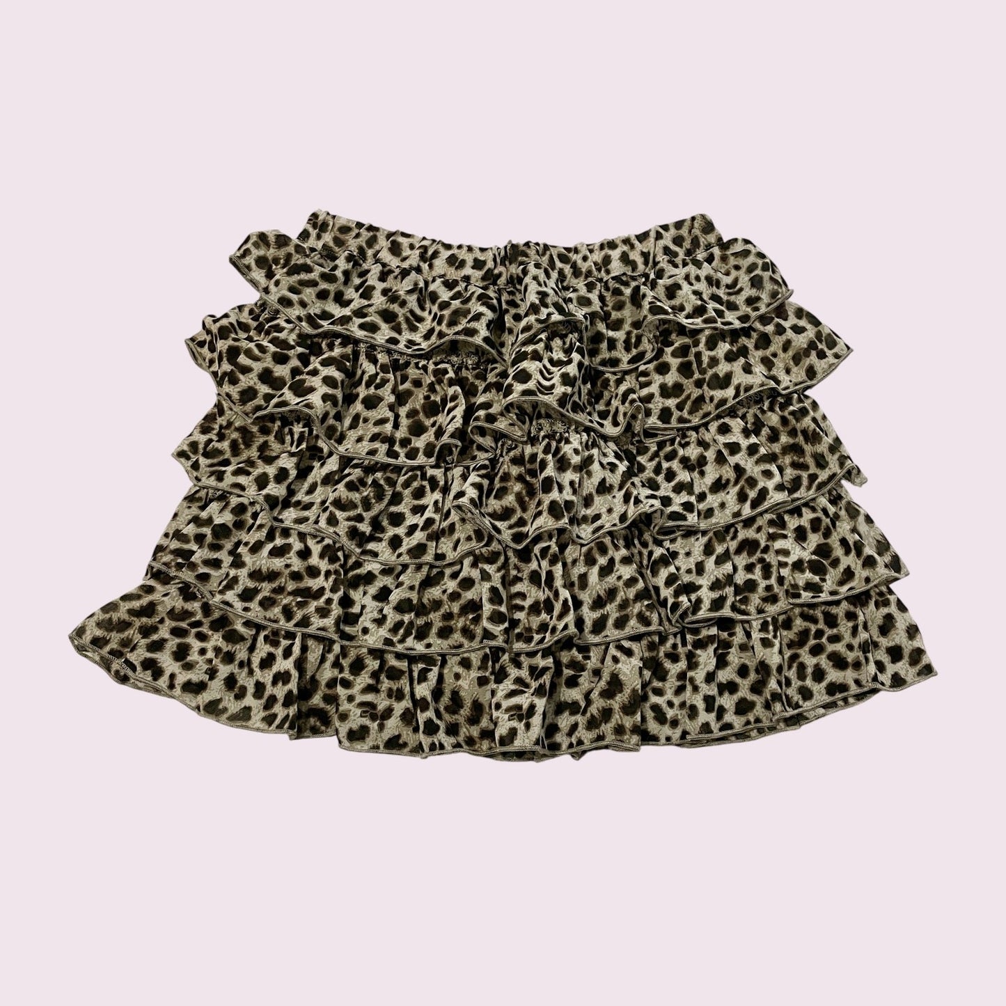 y2k style skirt GRL leopard ruffle mini skirt – tiered frill cute girly0