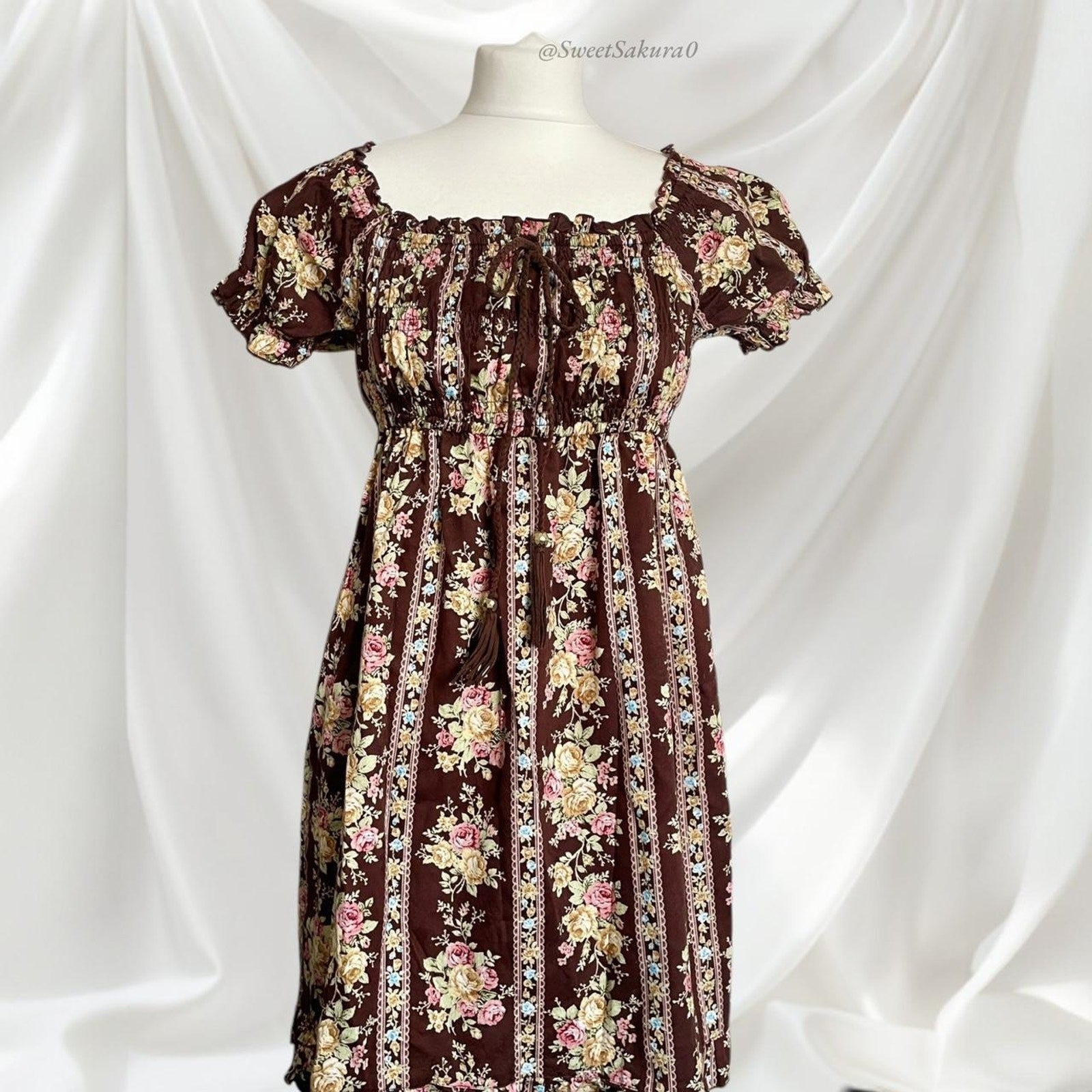 Liz Lisa vintage floral dress – brown & rose print2