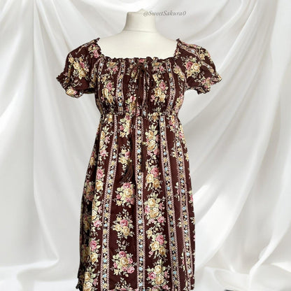 Liz Lisa vintage floral dress – brown & rose print2