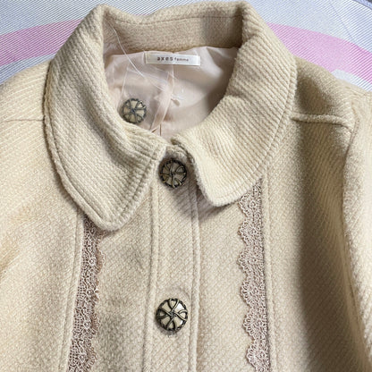 Axes Femme Beige Lace Trim Coat – Classic Romantic Style3