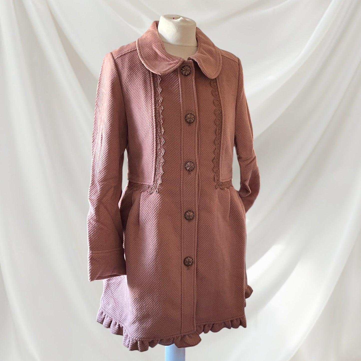 Axes Femme Dusty Pink Lace Trim Coat – Classic Romantic Style0