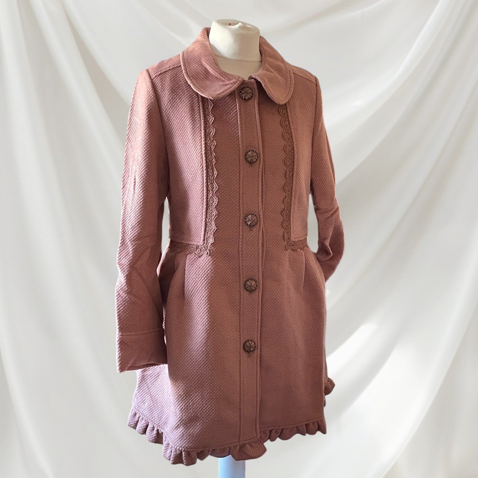 Axes Femme Dusty Pink Lace Trim Coat – Classic Romantic Style0