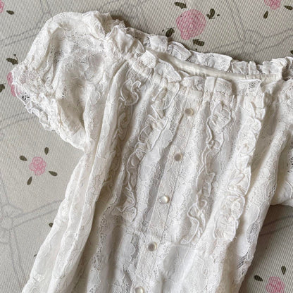 Japanese vintage lace blouse with shirred waist4