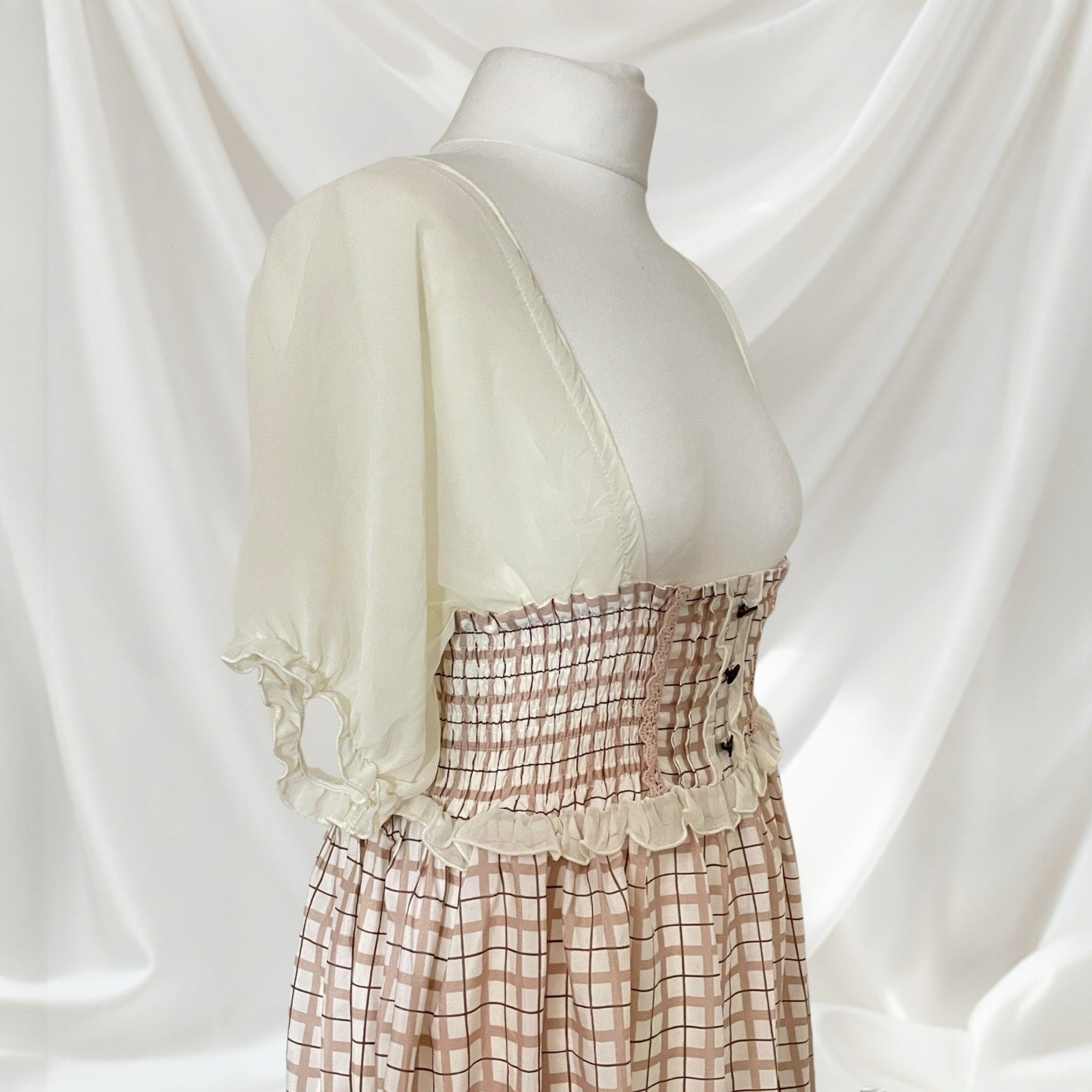 Axes Femme beige plaid dress with built-in sleeves2