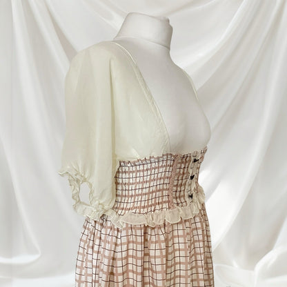 Axes Femme beige plaid dress with built-in sleeves2