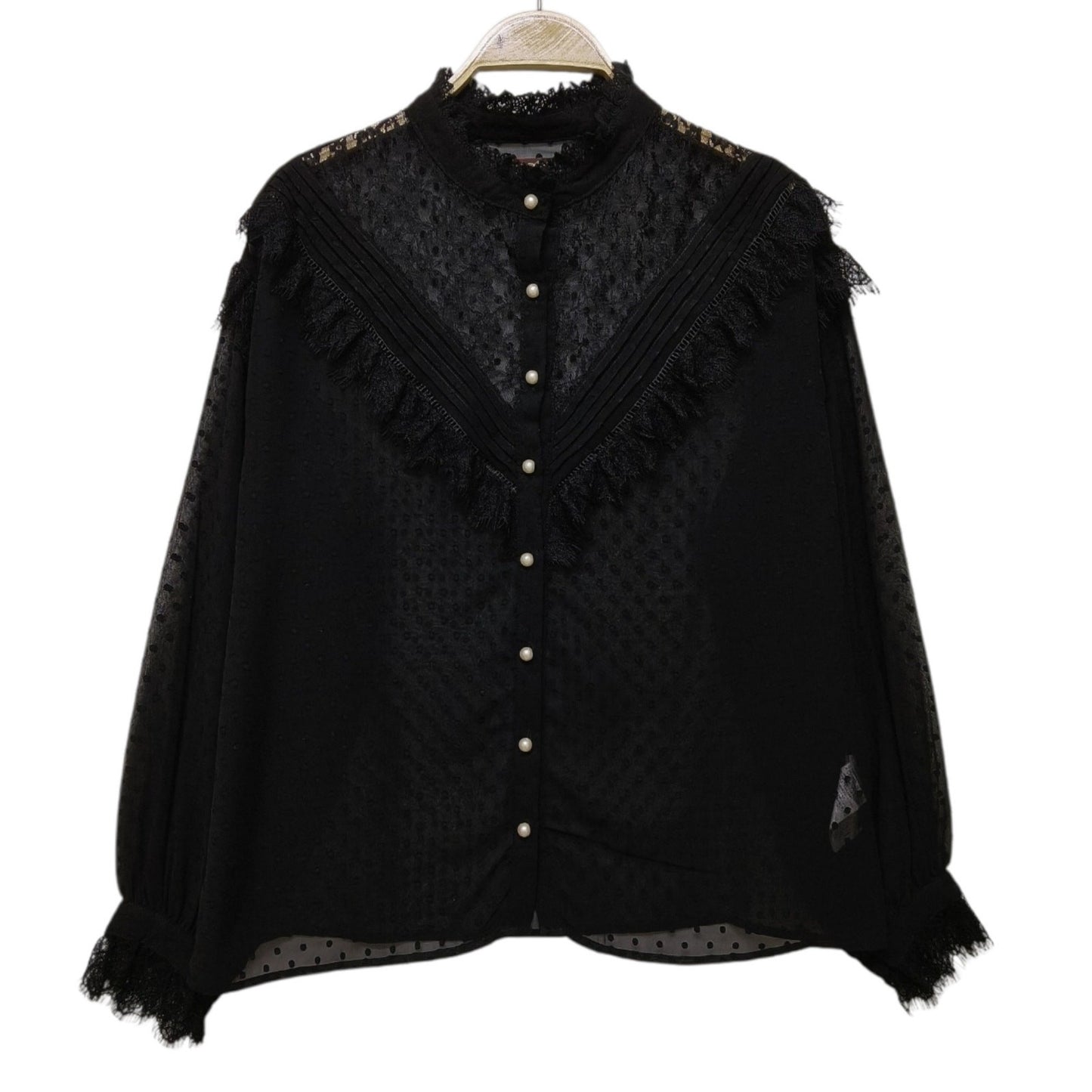 Axes Femme black sheer lace blouse – elegant gothic, romantic vintage jfashion0