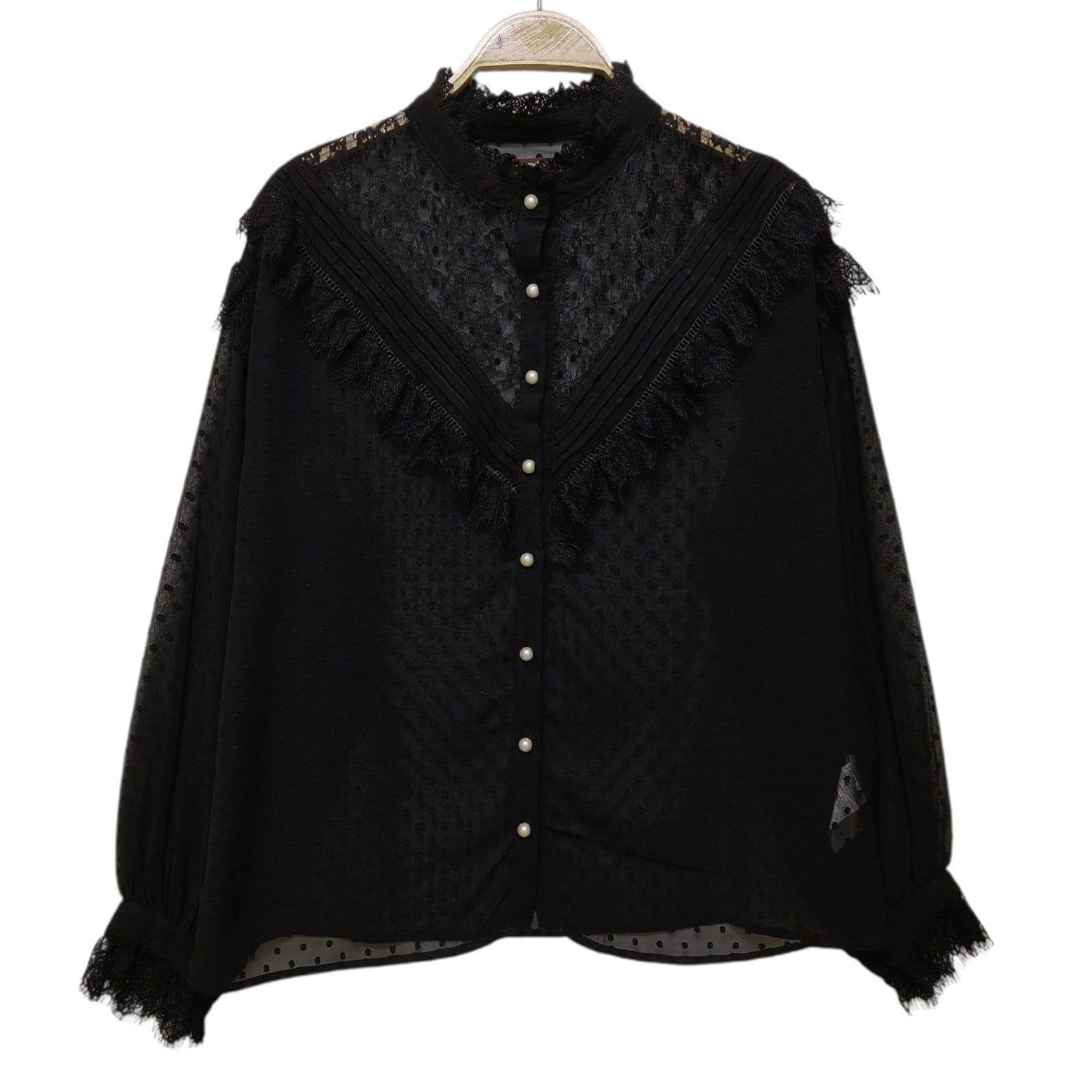 Axes Femme black sheer lace blouse – elegant gothic, romantic vintage jfashion0