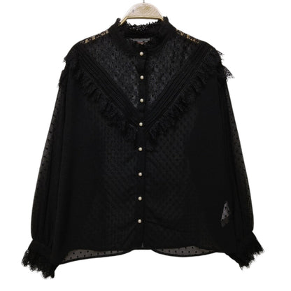 Axes Femme black sheer lace blouse – elegant gothic, romantic vintage jfashion0