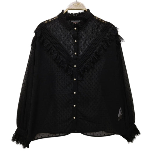 Axes Femme black sheer lace blouse – elegant gothic, romantic vintage jfashion0