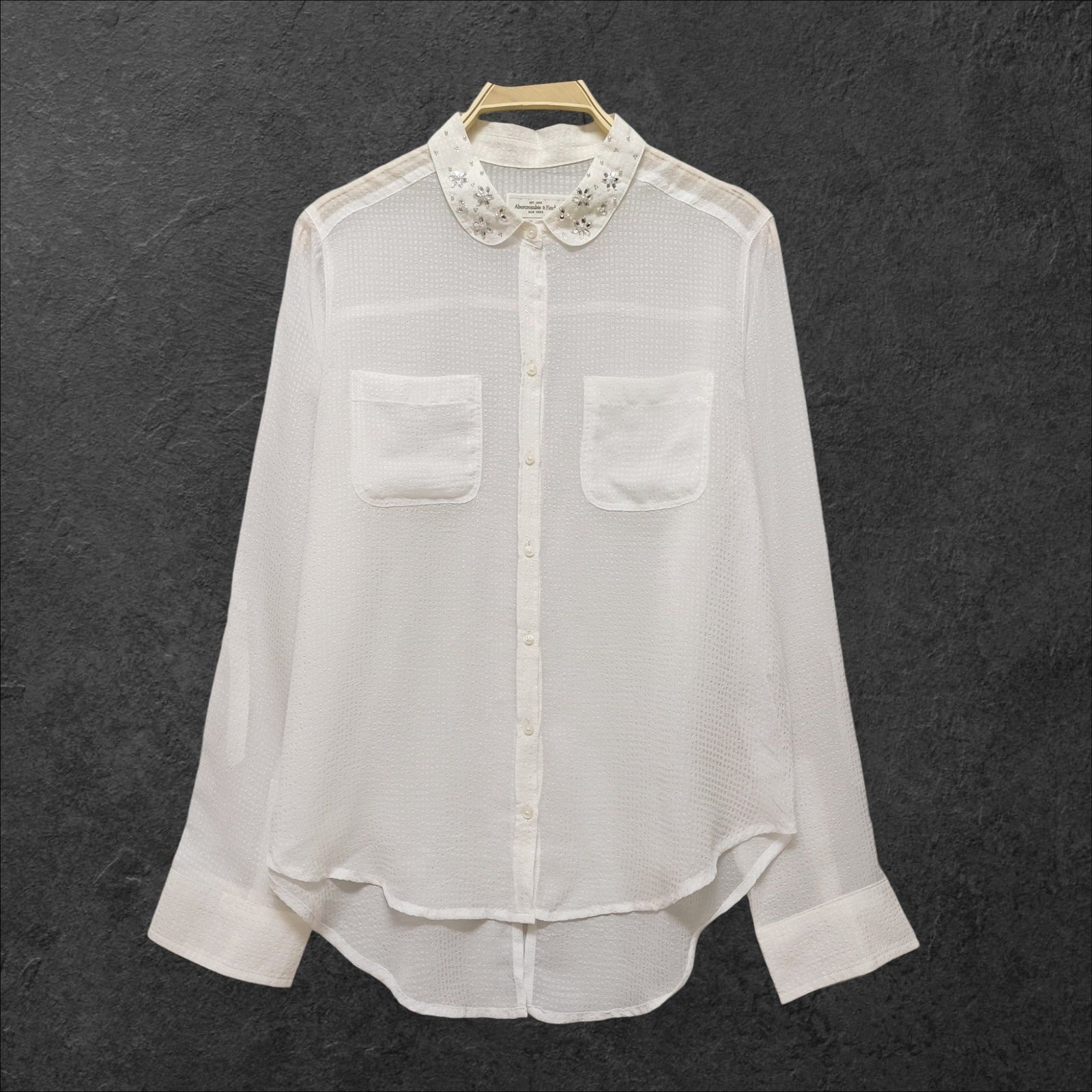 Japanese Vintage Sheer Blouse – Embroidered Collar, Soft & Lightweight0