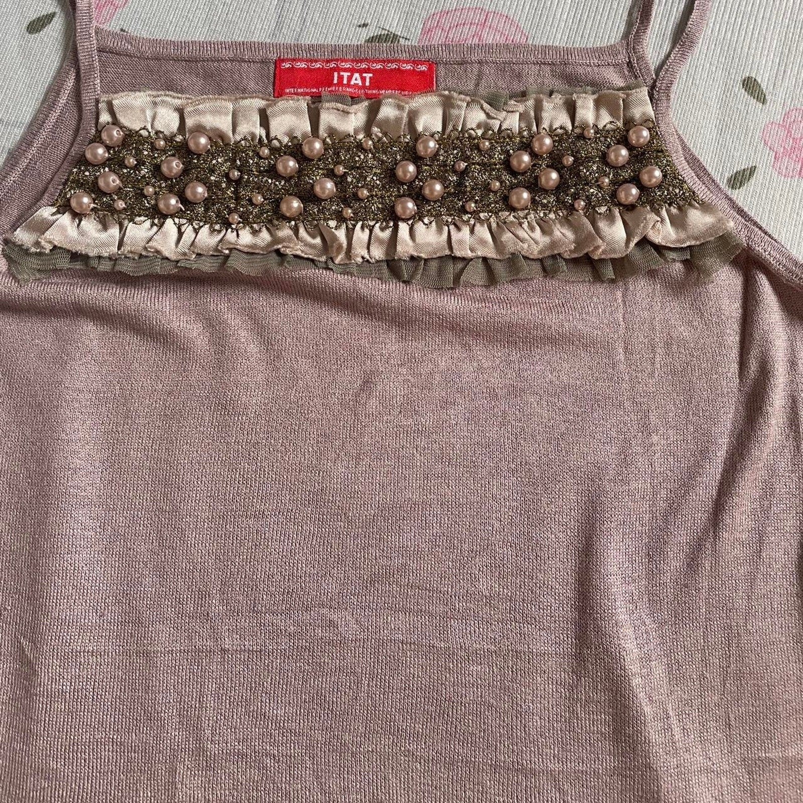 Vintage knit camisole with pearl ruffle trim3