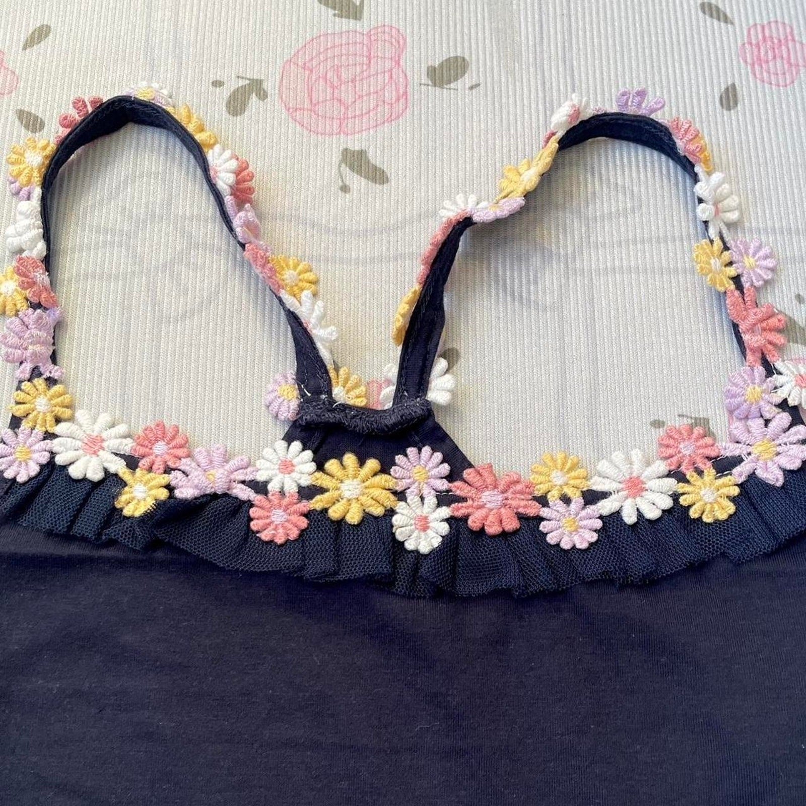 Olive des Olive navy racerback tank top with daisy trim – fairycore y2k vibes1