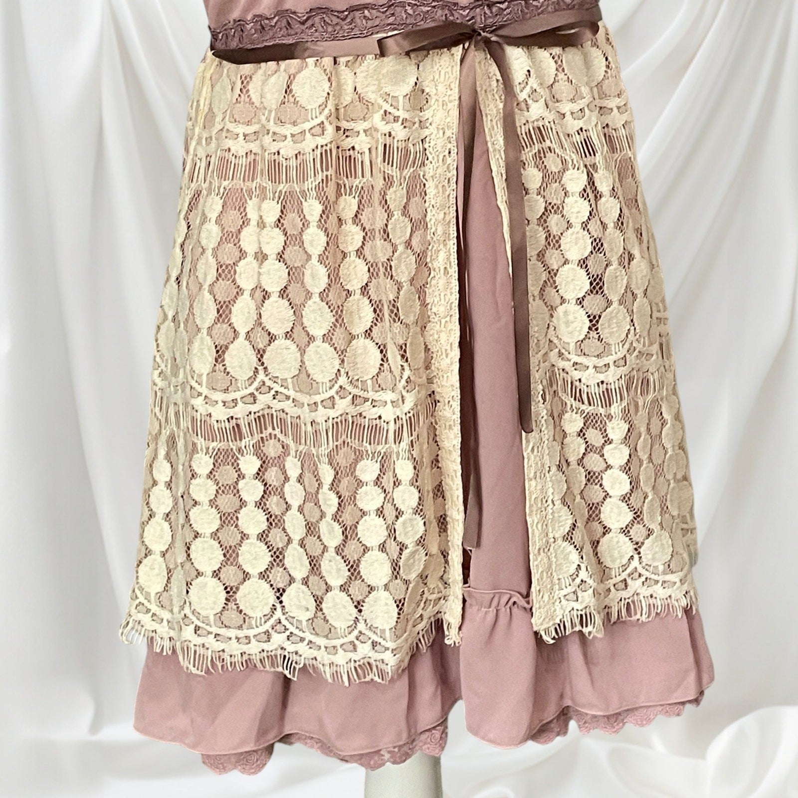 Axes Femme Dusty Rose Lace-Up Dress Cream Floral Lace Overlay4