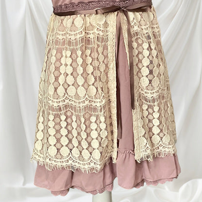 Axes Femme Dusty Rose Lace-Up Dress Cream Floral Lace Overlay4
