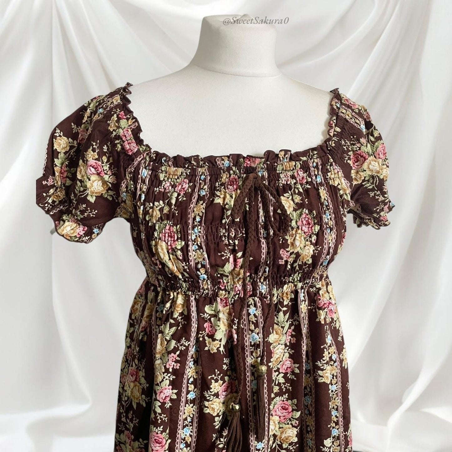 Liz Lisa vintage floral dress – brown & rose print3