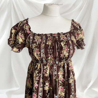 Liz Lisa vintage floral dress – brown & rose print3