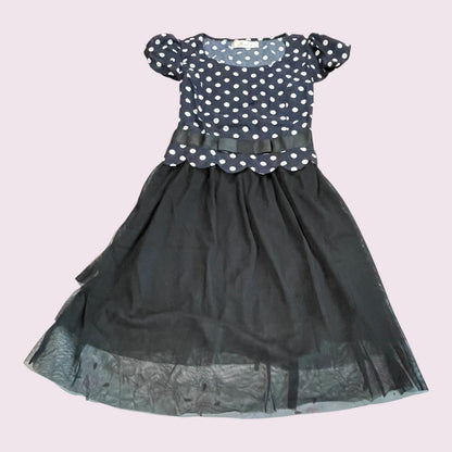 Snidel Navy Polka Dot Black Tulle Midi Dress J-Fashion Sweet Elegant0