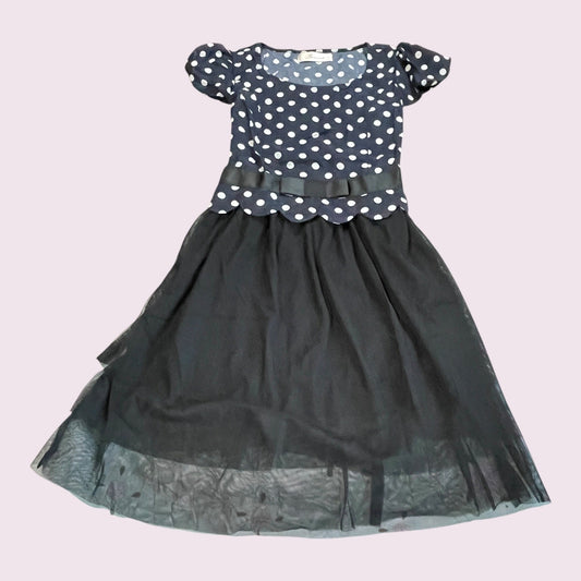 Snidel Navy Polka Dot Black Tulle Midi Dress J-Fashion Sweet Elegant0