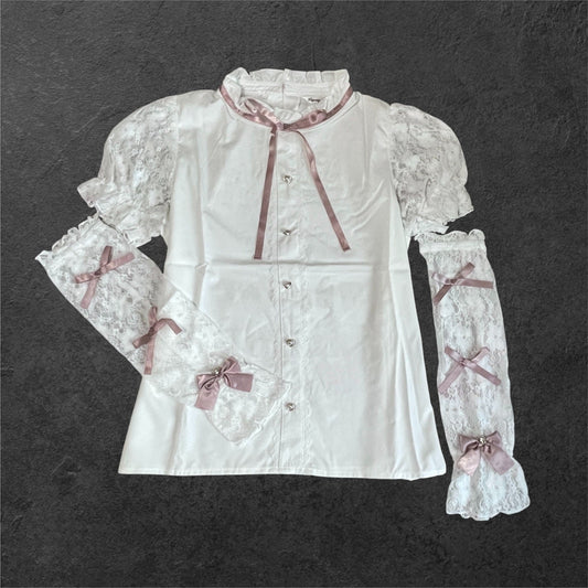 Majoretty White Blouse with Detachable Lace Sleeves Jirai Kei Ryousangata Top0