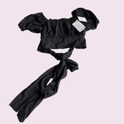 GRL Black Puff Sleeve Crop Top – Romantic / Jirai Kei / Soft Gothic Style1