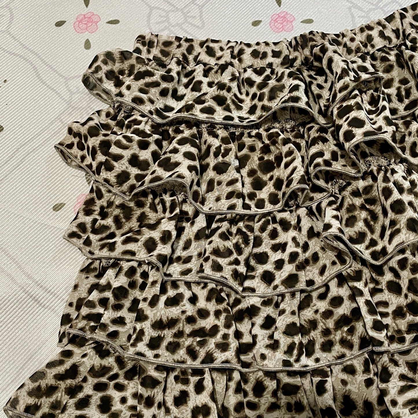 y2k style skirt GRL leopard ruffle mini skirt – tiered frill cute girly1