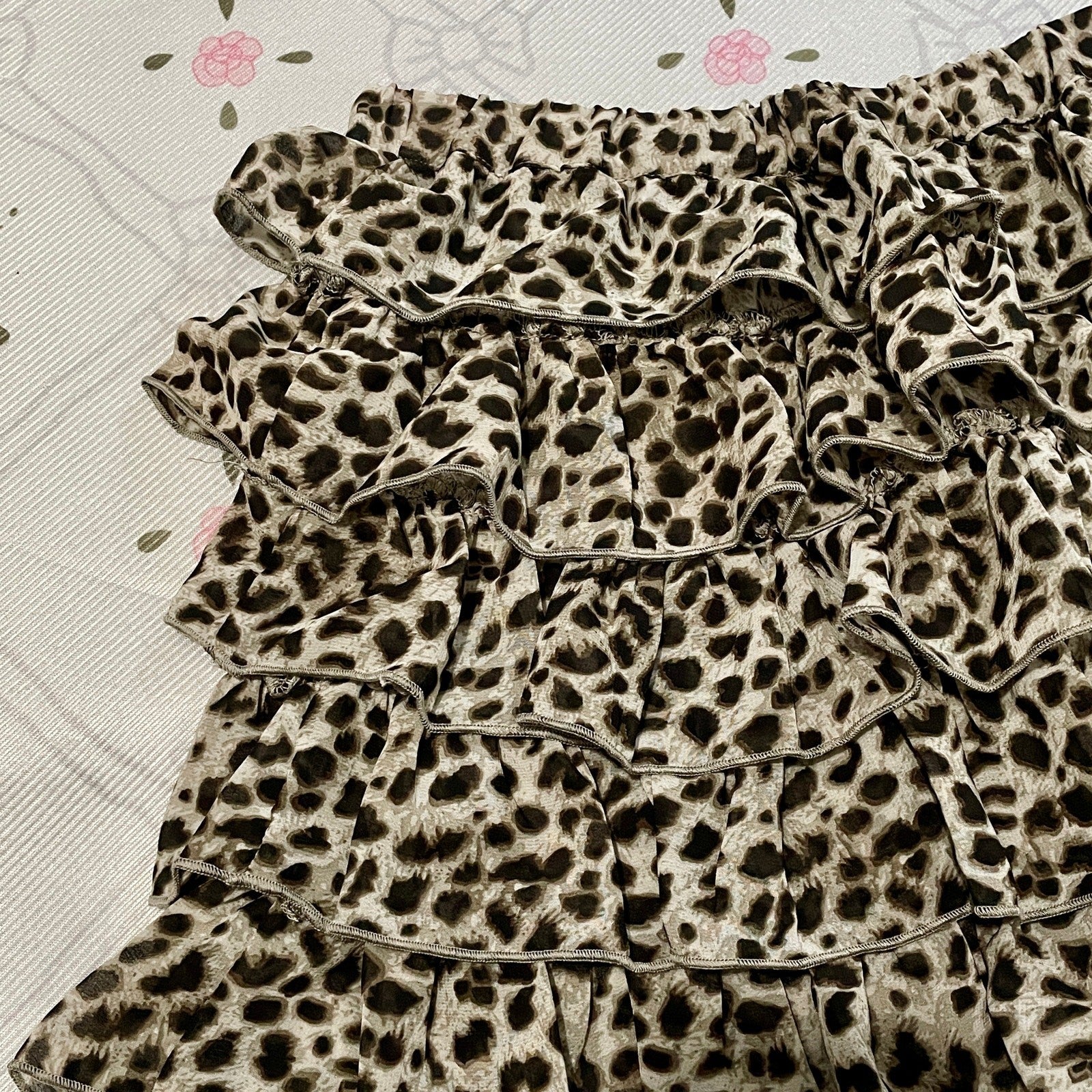 y2k style skirt GRL leopard ruffle mini skirt – tiered frill cute girly1