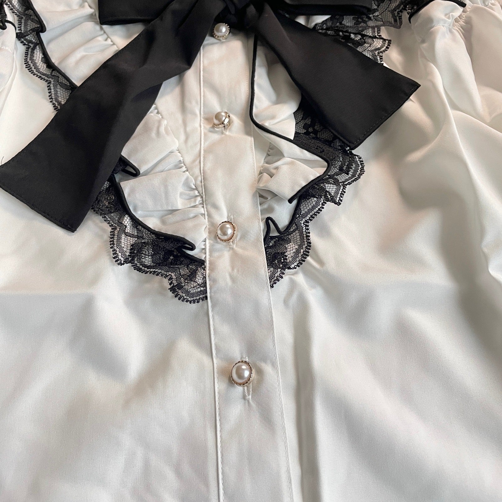 Japanese Brand Lamcy romantic cut-out lace blouse with bow3