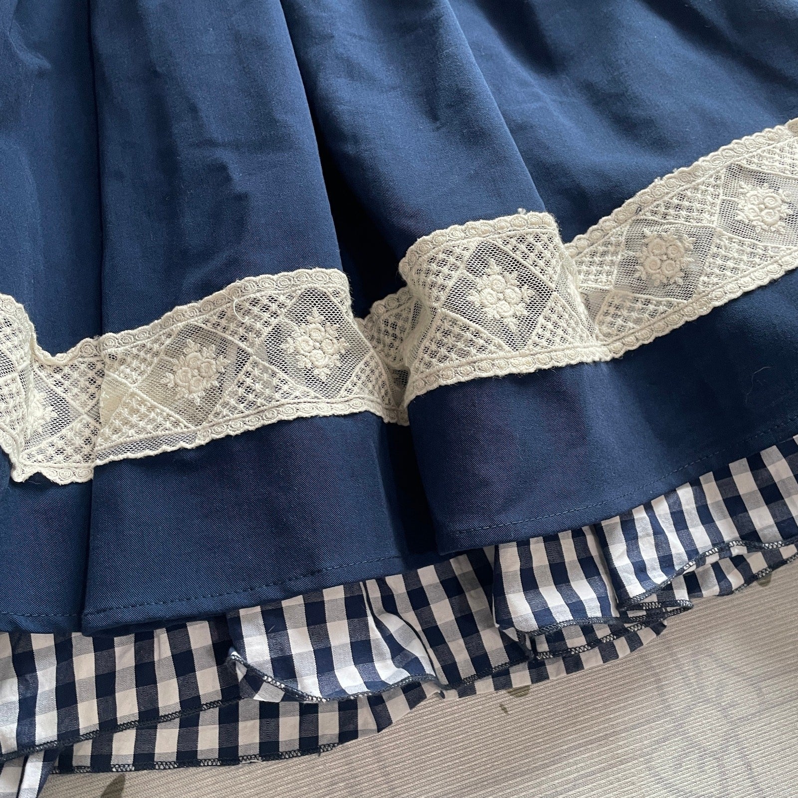 Axes Femme navy lace trim skirt with gingham hem5