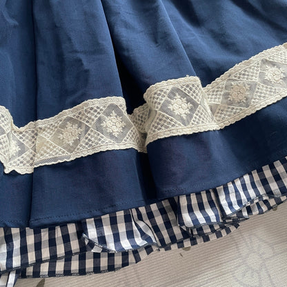 Axes Femme navy lace trim skirt with gingham hem5